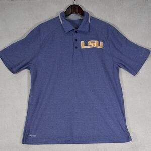 LSU Nike Dri-Fit Polo Shirt Men's L Purple Short Sleeve Gold Lettering Gameday